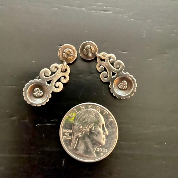 Vintage Brighton Telluride Silverplated Flower Scroll Dangle Drop Post Earrings. - Picture 5 of 5